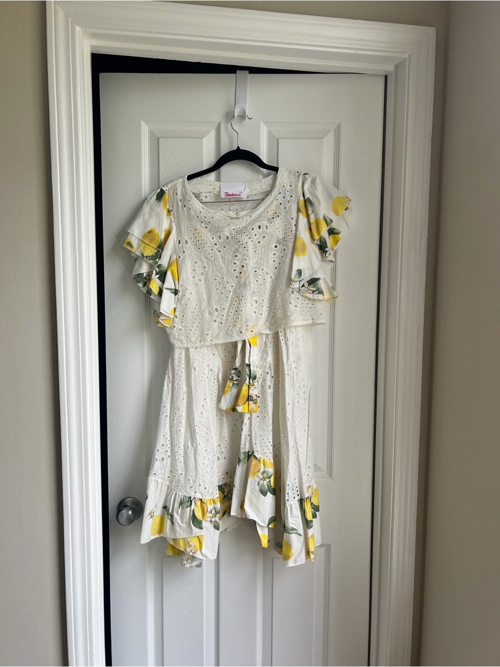 FROM ITALY - White Eyelet Midi 2-Piece with Yellow Lemon Print